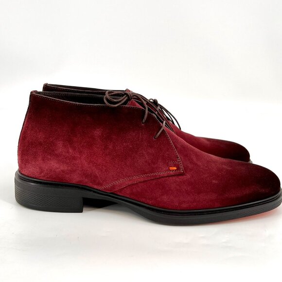 Santoni Men's Desert Boots US 9.5 Suede Burgandy New In Box - Picture 2 of 16